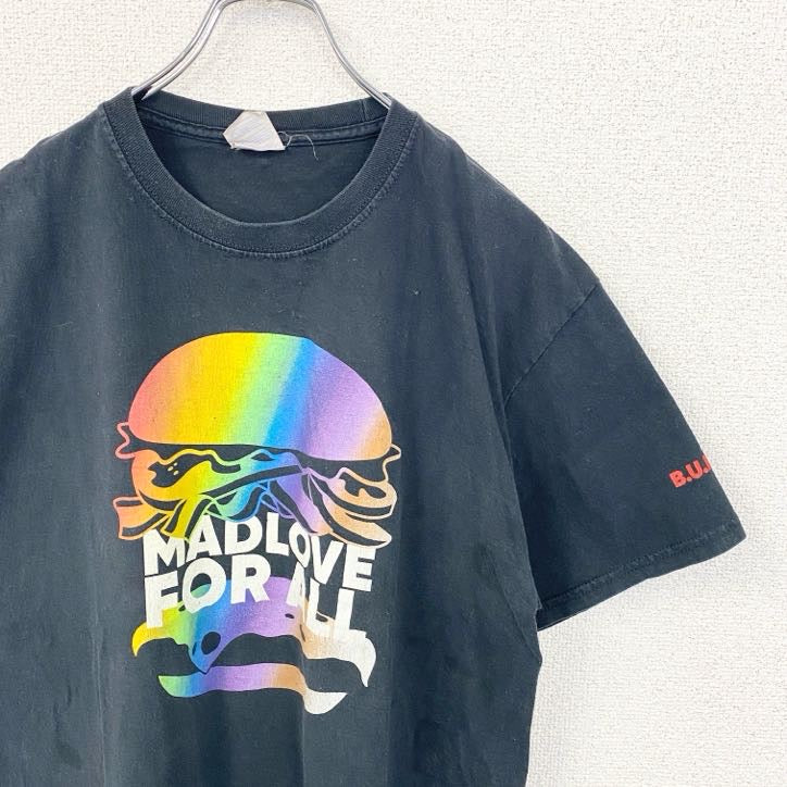 古着 used　PORT&COMPANY　半袖デザインプリントTシャツ　ハンバーガー　Red Robin　黒　ブラック　Lサイズ