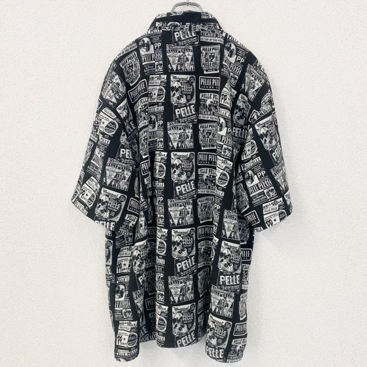 古着 used　PELLE PELLE　長袖プリント柄シャツ　総柄　黒　ブラック　レトロデザイン　XXLサイズ