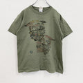 RYUKYU PIRAS　半袖プリントTシャツ　シーサー　獣像　ビックデザイン　クルーネック　カーキ　Lサイズ