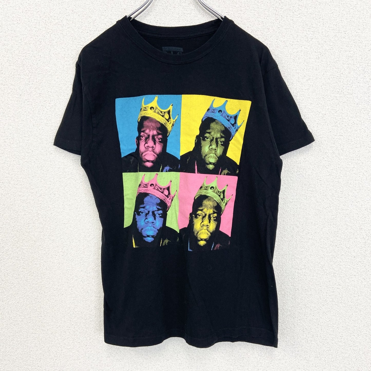 古着 used　B.I.G.　半袖プリントTシャツ　クルーネック　グラフィックT　カジュアルデザイン　レトロ　黒　Mサイズ