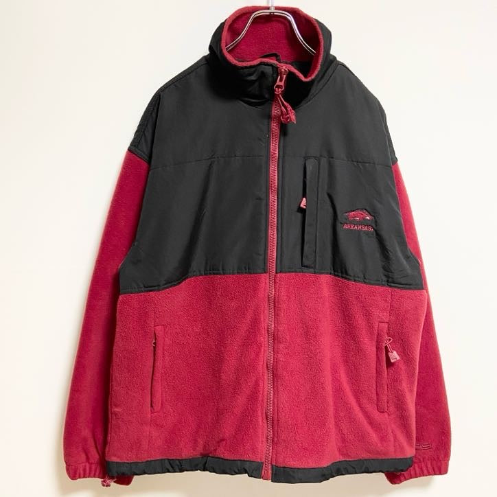 ～90s　CRABLE SPORTSWEAR　フリースジャケット　ARKANSAS　黒　赤　Lサイズ