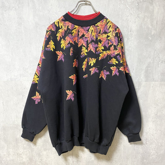 ～90s　SUNSCHIN　DESIGNS　スウェット/トレーナー　落ち葉　もみじ　ダブルネック　XLサイズ
