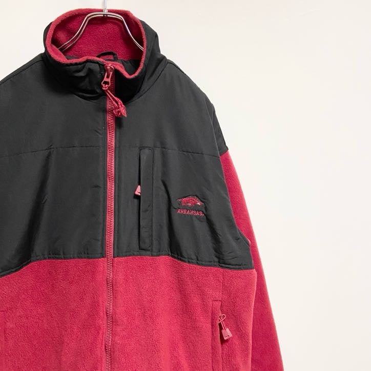～90s　CRABLE SPORTSWEAR　フリースジャケット　ARKANSAS　黒　赤　Lサイズ