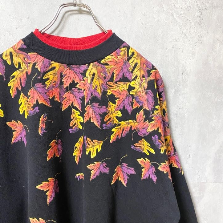 ～90s　SUNSCHIN　DESIGNS　スウェット/トレーナー　落ち葉　もみじ　ダブルネック　XLサイズ