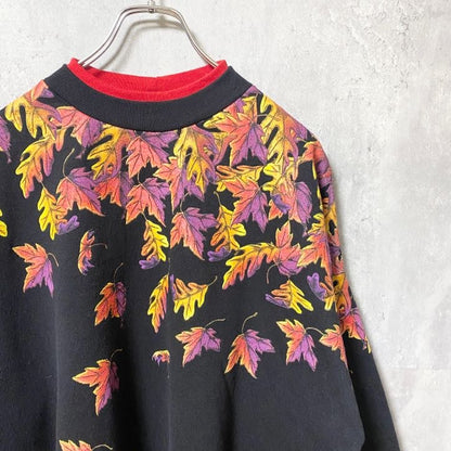 ～90s　SUNSCHIN　DESIGNS　スウェット/トレーナー　落ち葉　もみじ　ダブルネック　XLサイズ
