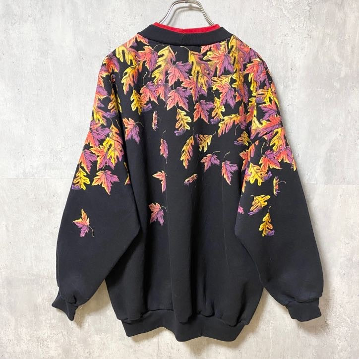 ～90s　SUNSCHIN　DESIGNS　スウェット/トレーナー　落ち葉　もみじ　ダブルネック　XLサイズ