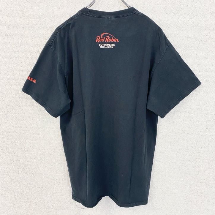古着 used　PORT&COMPANY　半袖デザインプリントTシャツ　ハンバーガー　Red Robin　黒　ブラック　Lサイズ