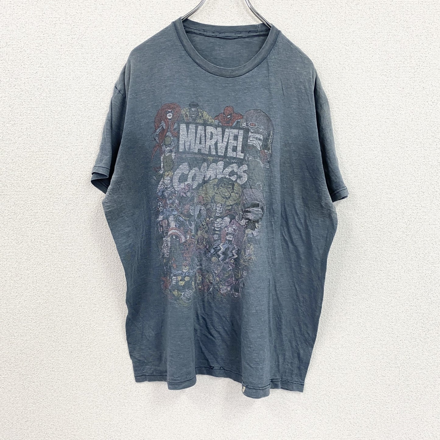 MARVEL COMICS　マーベル　半袖プリントTシャツ　フェード　紺　ネイビー