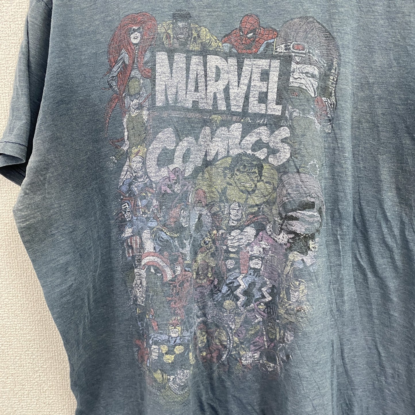 MARVEL COMICS　マーベル　半袖プリントTシャツ　フェード　紺　ネイビー