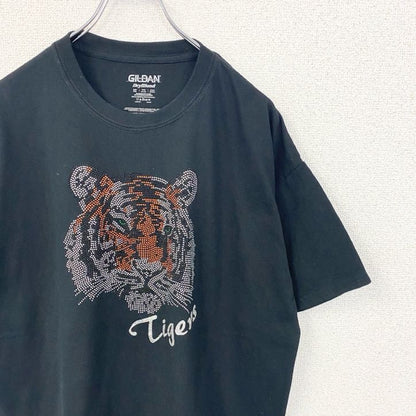 古着 used　GILDAN　ギルダン　半袖アニマルデザインTシャツ　トラ　Tiger　動物　ラインストーン　黒　Lサイズ