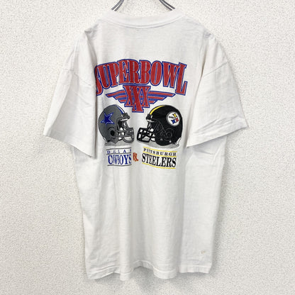 古着 used　半袖プリントTシャツ　ホワイト　白　カジュアルデザイン　クルーネック　シングルステッチ　90s　レトロ　Lサイズ