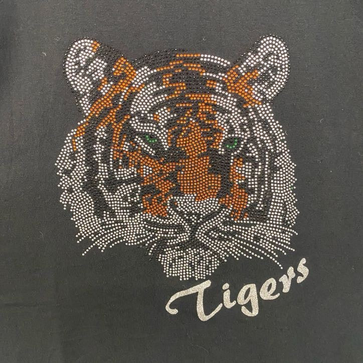 古着 used　GILDAN　ギルダン　半袖アニマルデザインTシャツ　トラ　Tiger　動物　ラインストーン　黒　Lサイズ