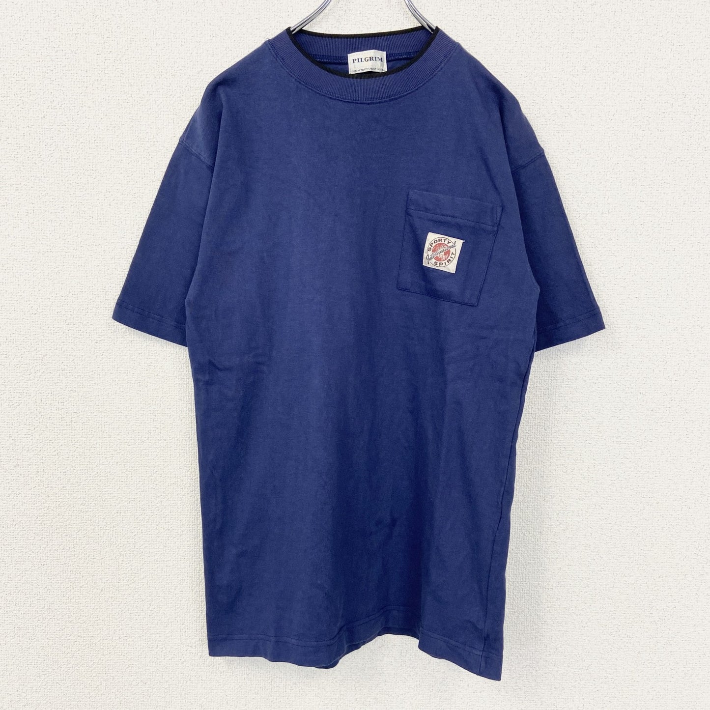 古着 used　PILGRIM　ピルグリム　半袖プリントTシャツ　青　SPORTY　カジュアルデザイン　クルーネック　Mサイズ
