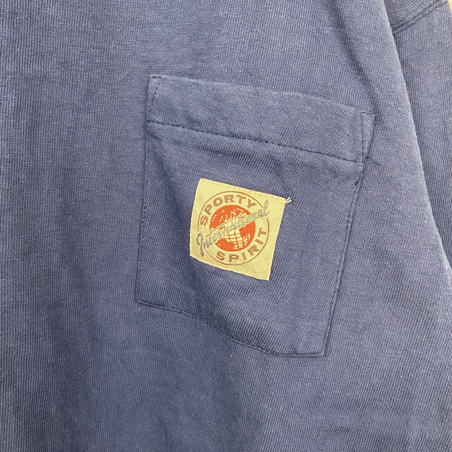 古着 used　PILGRIM　ピルグリム　半袖プリントTシャツ　青　SPORTY　カジュアルデザイン　クルーネック　Mサイズ