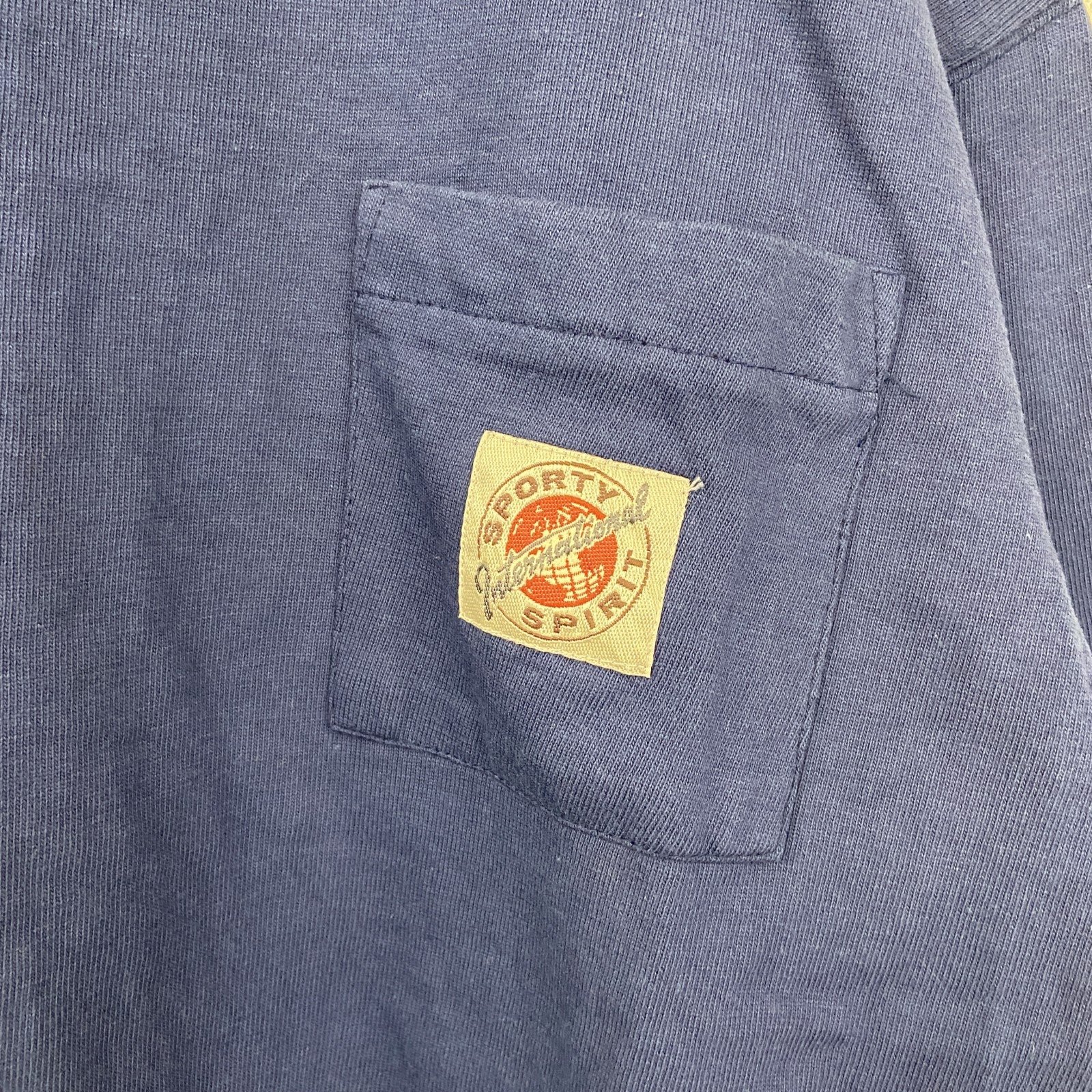 古着 used　PILGRIM　ピルグリム　半袖プリントTシャツ　青　SPORTY　カジュアルデザイン　クルーネック　Mサイズ