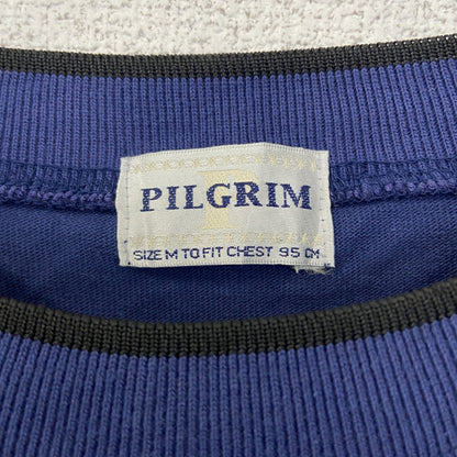 古着 used　PILGRIM　ピルグリム　半袖プリントTシャツ　青　SPORTY　カジュアルデザイン　クルーネック　Mサイズ
