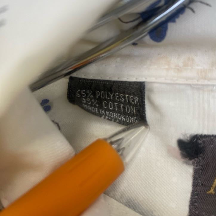 古着 used　NICE ONE　長袖プリント総柄シャツ　レトロデザイン　アニマル　猫　ネズミ　白　ホワイト　