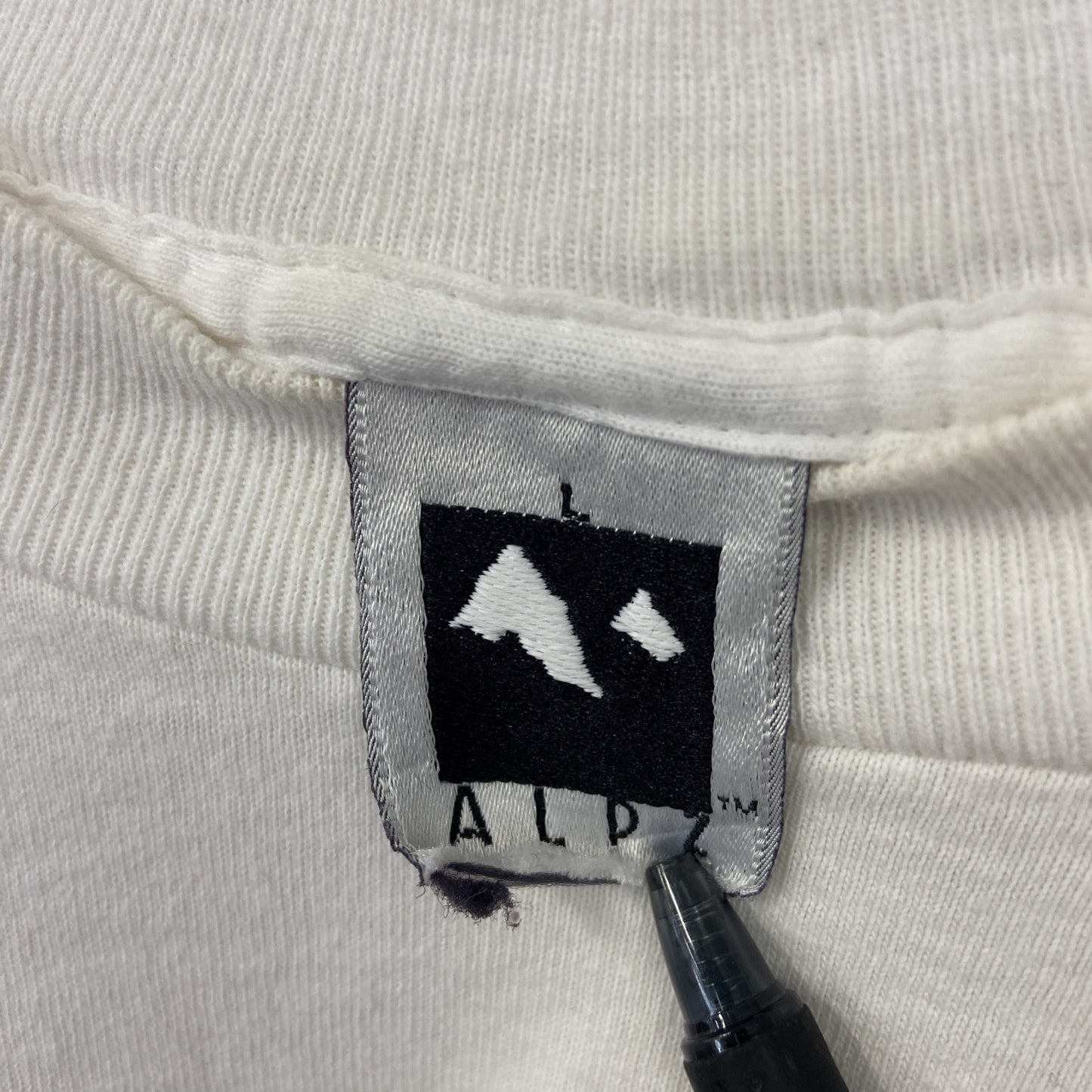 古着 used　ALPZ　アルプツ　半袖プリントTシャツ　白　カジュアルデザイン　クルーネック　シングルステッチ　90s　Lサイズ