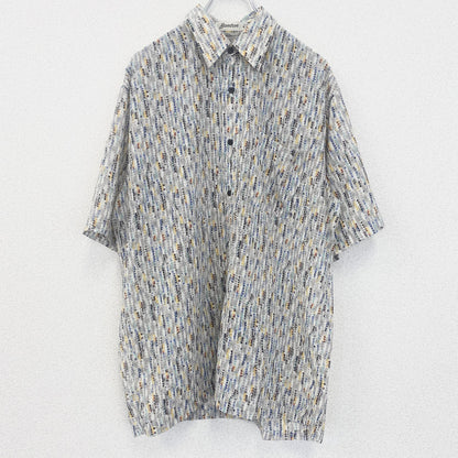 古着 used　Bonton　半袖プリント総柄シャツ　レトロデザイン　幾何学　胸ポケット　カラフル　カジュアル　
