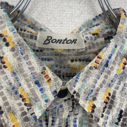 古着 used　Bonton　半袖プリント総柄シャツ　レトロデザイン　幾何学　胸ポケット　カラフル　カジュアル　