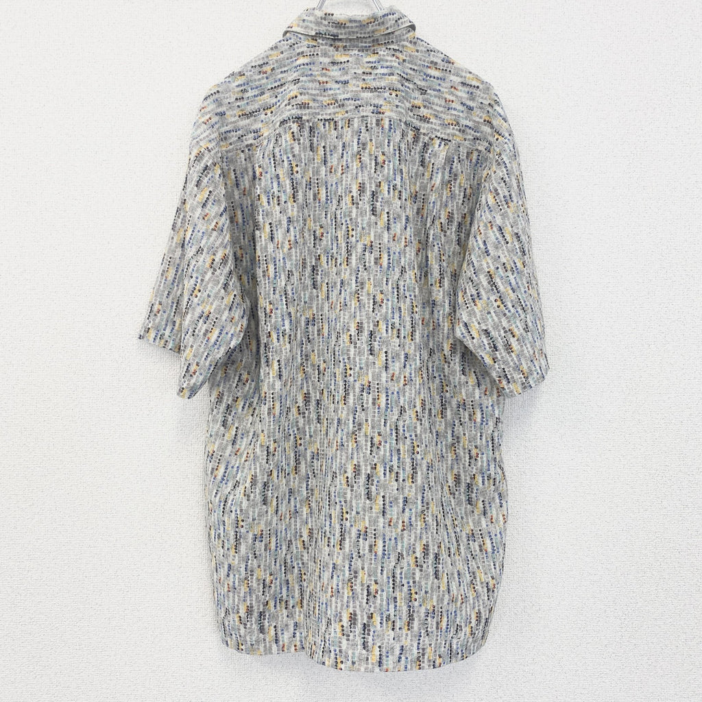 古着 used　Bonton　半袖プリント総柄シャツ　レトロデザイン　幾何学　胸ポケット　カラフル　カジュアル　