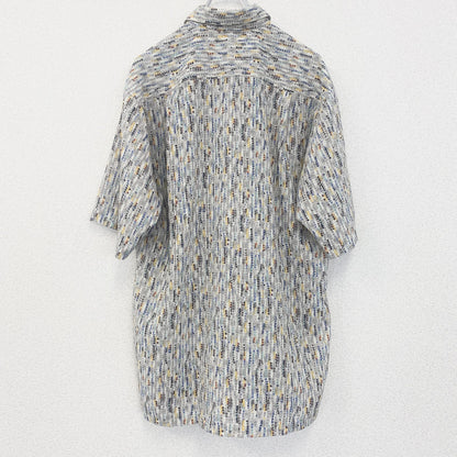 古着 used　Bonton　半袖プリント総柄シャツ　レトロデザイン　幾何学　胸ポケット　カラフル　カジュアル　