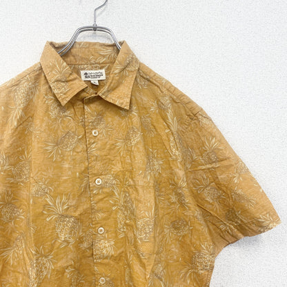 古着 used　UNIQLO　ユニクロ　イオラニ　半袖プリント総柄シャツ　レトロデザイン　パイナップル　アロハ　黄色　XLサイズ