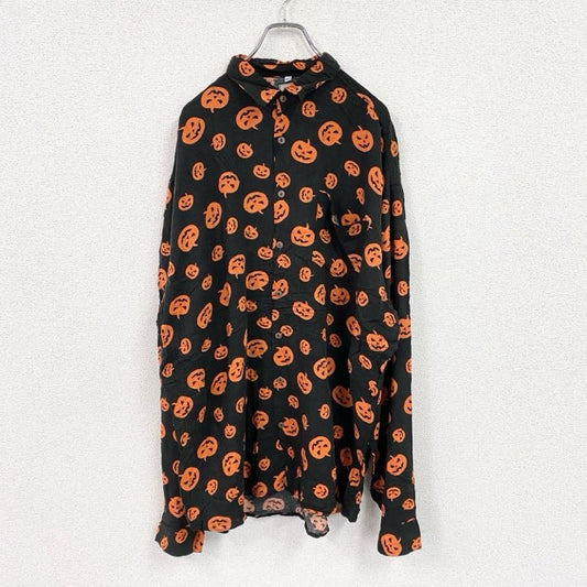 CARDCHE　長袖総柄デザインシャツ　ハロウィンシャツ　ジャック・オー・ランタン　総柄　マルチカラー　2XLサイズ