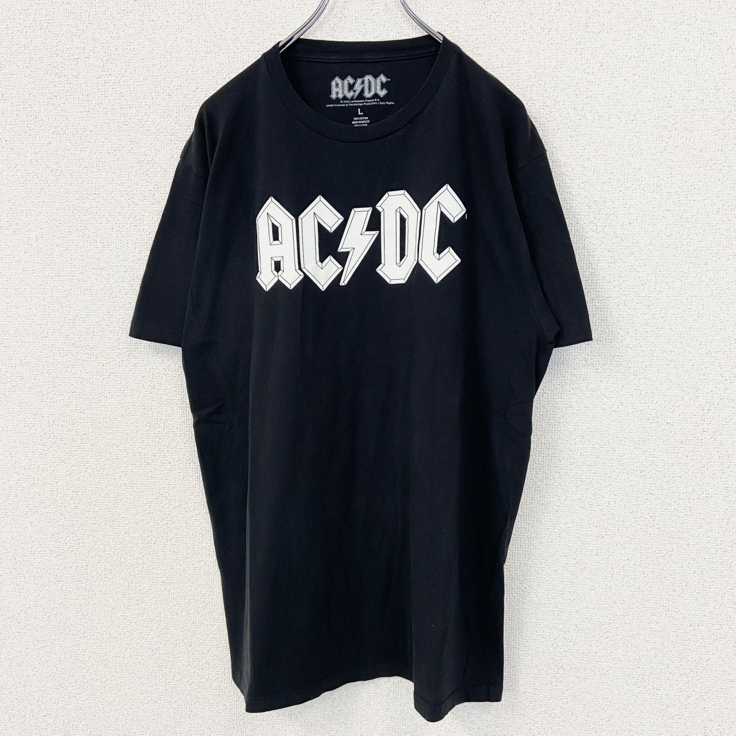 古着 used　AC/DC　エーシー ディーシー　半袖バンドプリントTシャツ　黒　カジュアル　ロゴT　クルーネック　Lサイズ