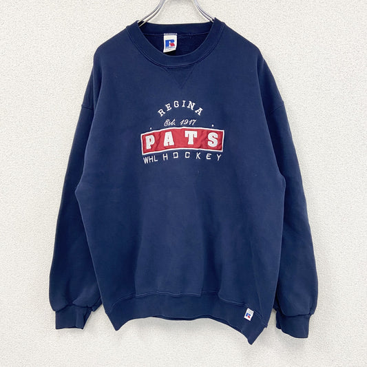 90s　RUSSELL ATHLETIC　ラッセル　スウェット/トレーナー　前V　ヴィンテージ　紺　ネイビー　XLサイズ