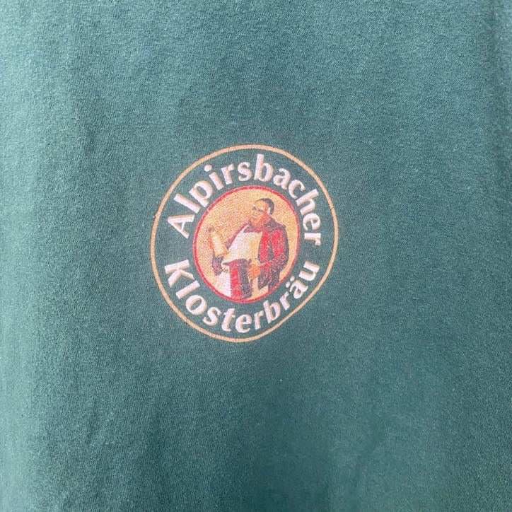 古着 used　半袖プリントTシャツ　アルピルスバッハー クロスターブロイ　ドイツビール　バックプリント　緑　グリーン
