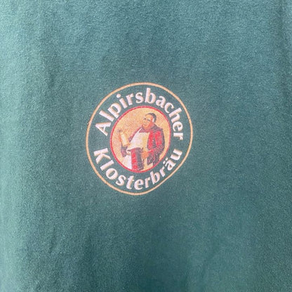 古着 used　半袖プリントTシャツ　アルピルスバッハー クロスターブロイ　ドイツビール　バックプリント　緑　グリーン