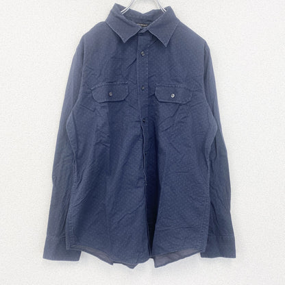 古着 used　BANANA REPUBLIC　半袖プリント総柄シャツ　レトロデザイン　胸ポケット　紺　Lサイズ
