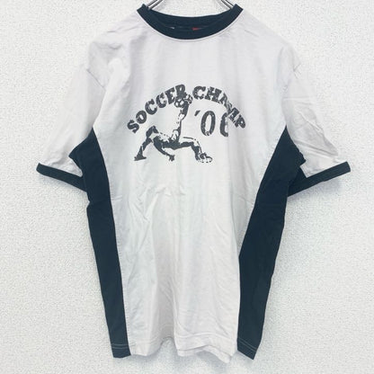 古着 used　半袖プリントリンガーTシャツ　サッカー　2006　ドイツ　白　ホワイト　黒　ブラック　Mサイズ