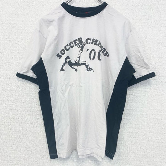 古着 used　半袖プリントリンガーTシャツ　サッカー　2006　ドイツ　白　ホワイト　黒　ブラック　Mサイズ