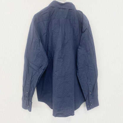 古着 used　BANANA REPUBLIC　半袖プリント総柄シャツ　レトロデザイン　胸ポケット　紺　Lサイズ