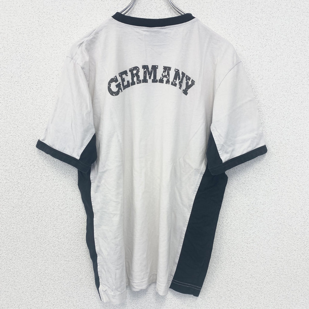 古着 used　半袖プリントリンガーTシャツ　サッカー　2006　ドイツ　白　ホワイト　黒　ブラック　Mサイズ