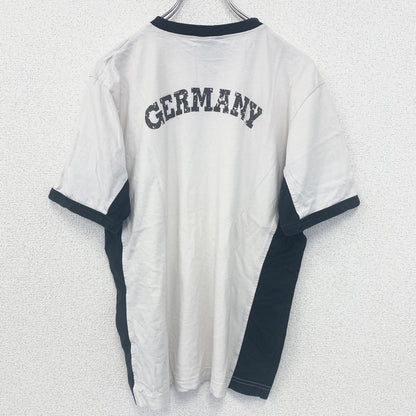 古着 used　半袖プリントリンガーTシャツ　サッカー　2006　ドイツ　白　ホワイト　黒　ブラック　Mサイズ