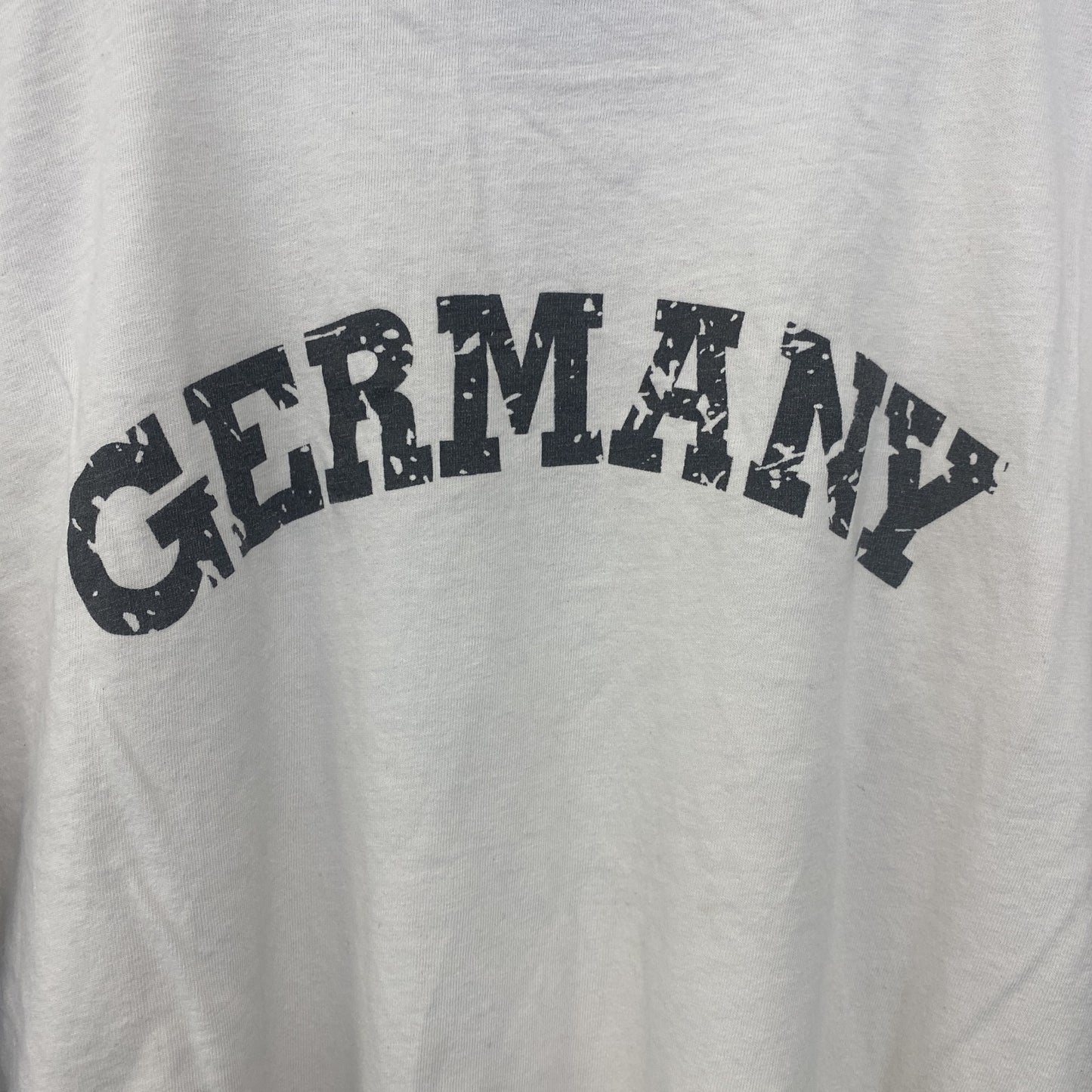 古着 used　半袖プリントリンガーTシャツ　サッカー　2006　ドイツ　白　ホワイト　黒　ブラック　Mサイズ