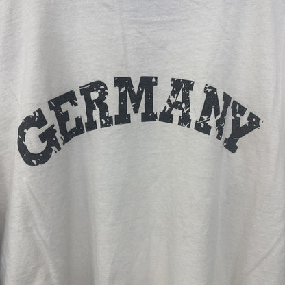古着 used　半袖プリントリンガーTシャツ　サッカー　2006　ドイツ　白　ホワイト　黒　ブラック　Mサイズ