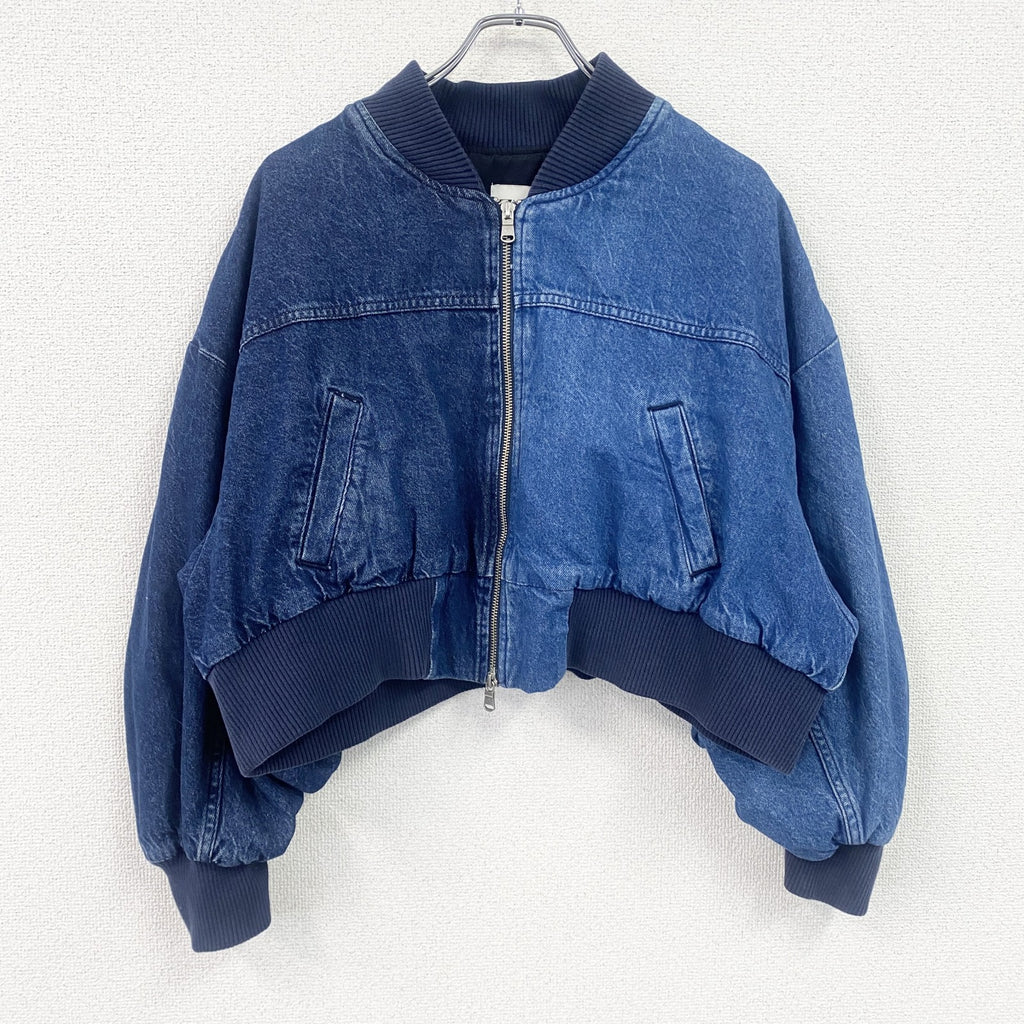 ZARA　ザラ　デニムボンバージャケット　コントラストカラー　インディゴ　Sサイズ