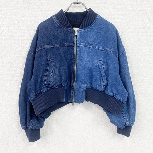 ZARA　ザラ　デニムボンバージャケット　コントラストカラー　インディゴ　Sサイズ