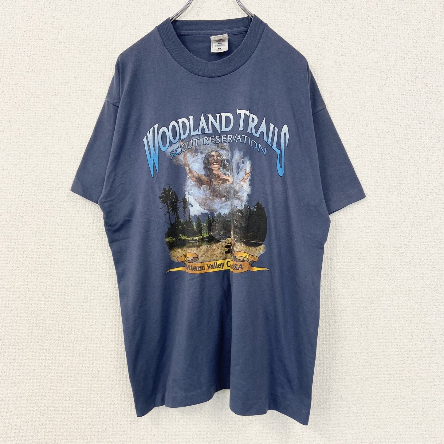 古着 used　FURUIT OF THE LOOM　半袖プリントTシャツ　シングルステッチ　青　90s　US製　XLサイズ
