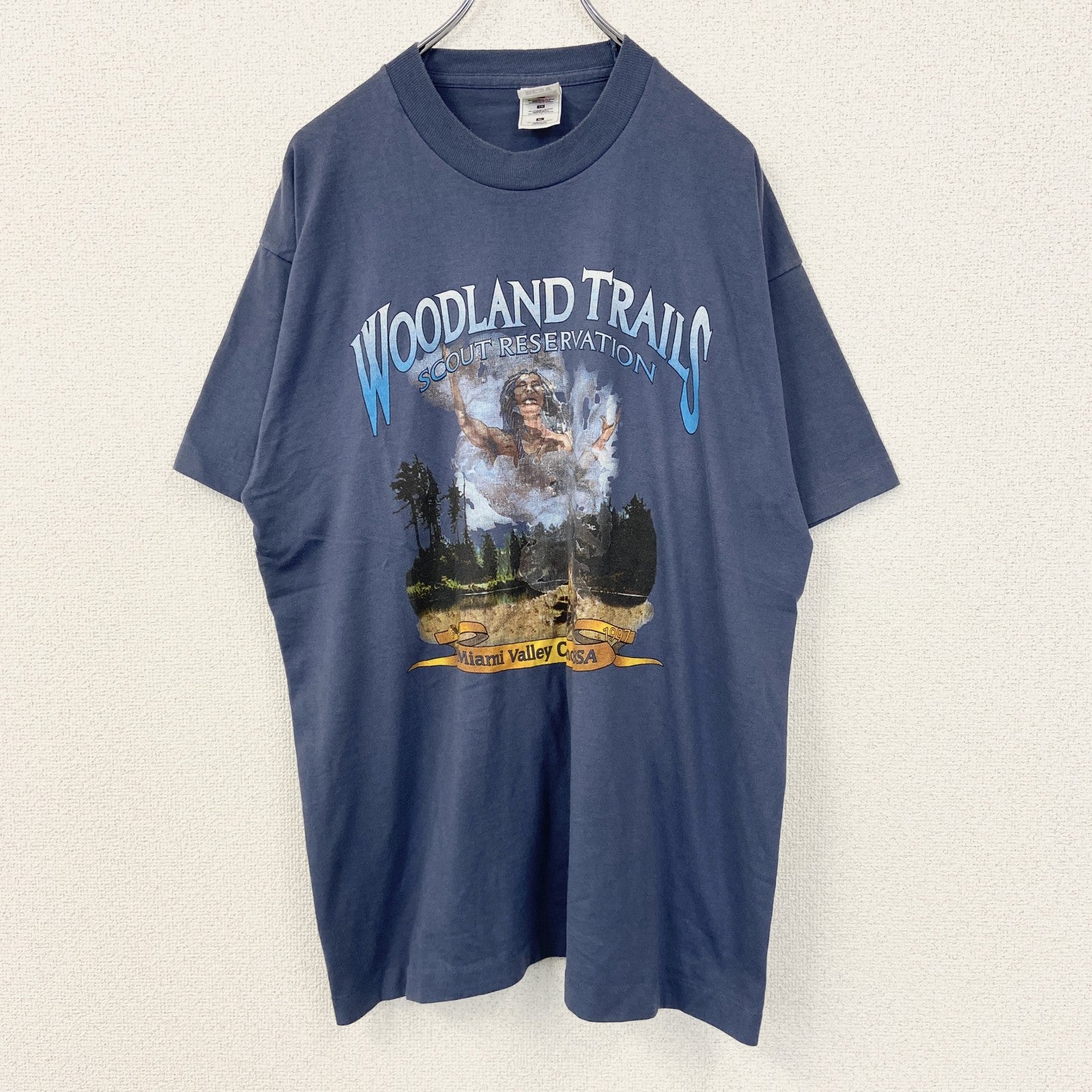 古着 used　FURUIT OF THE LOOM　半袖プリントTシャツ　シングルステッチ　青　90s　US製　XLサイズ