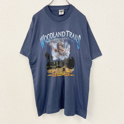 古着 used　FURUIT OF THE LOOM　半袖プリントTシャツ　シングルステッチ　青　90s　US製　XLサイズ