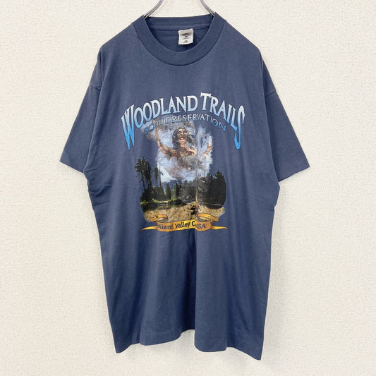 古着 used　FURUIT OF THE LOOM　半袖プリントTシャツ　シングルステッチ　青　90s　US製　XLサイズ