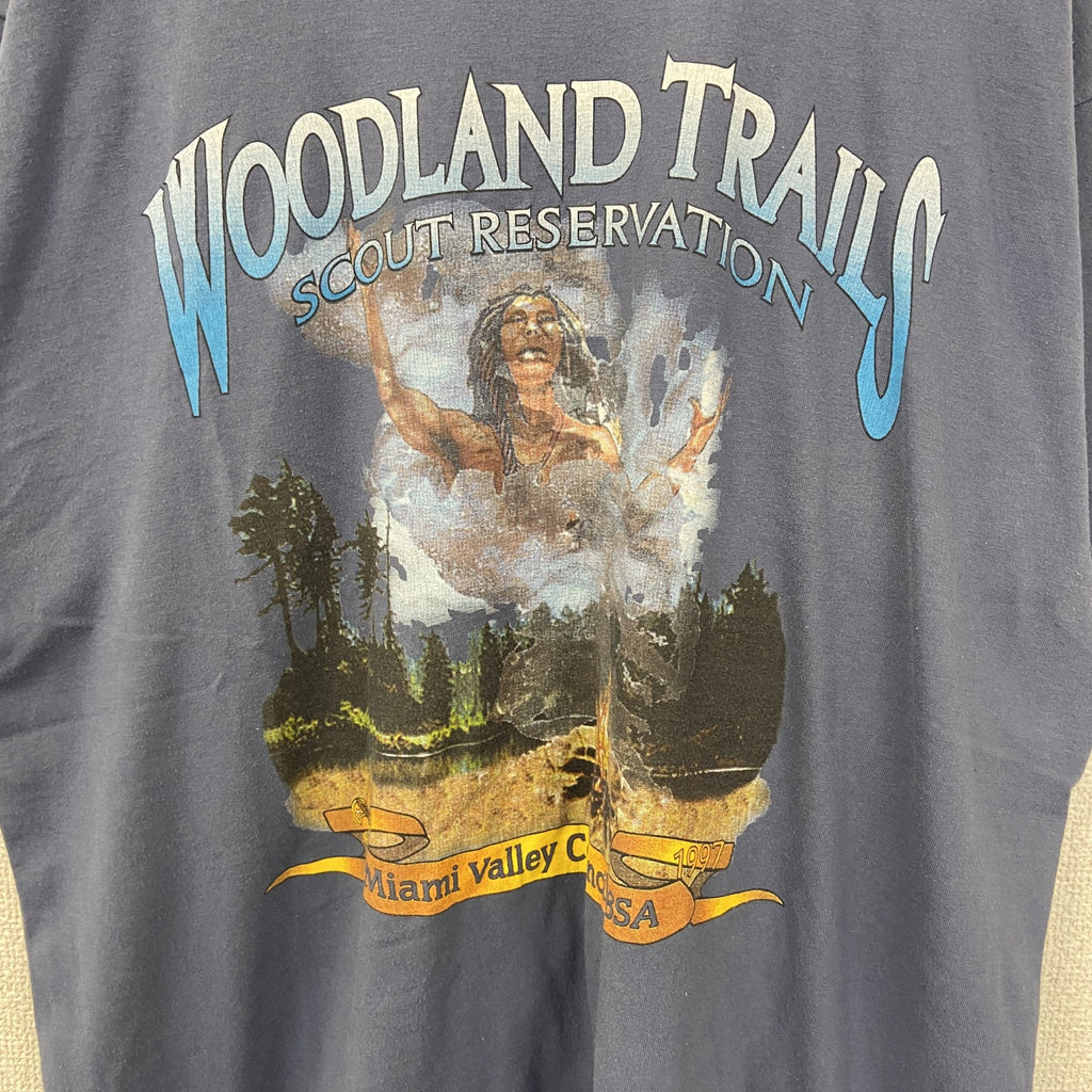 古着 used　FURUIT OF THE LOOM　半袖プリントTシャツ　シングルステッチ　青　90s　US製　XLサイズ