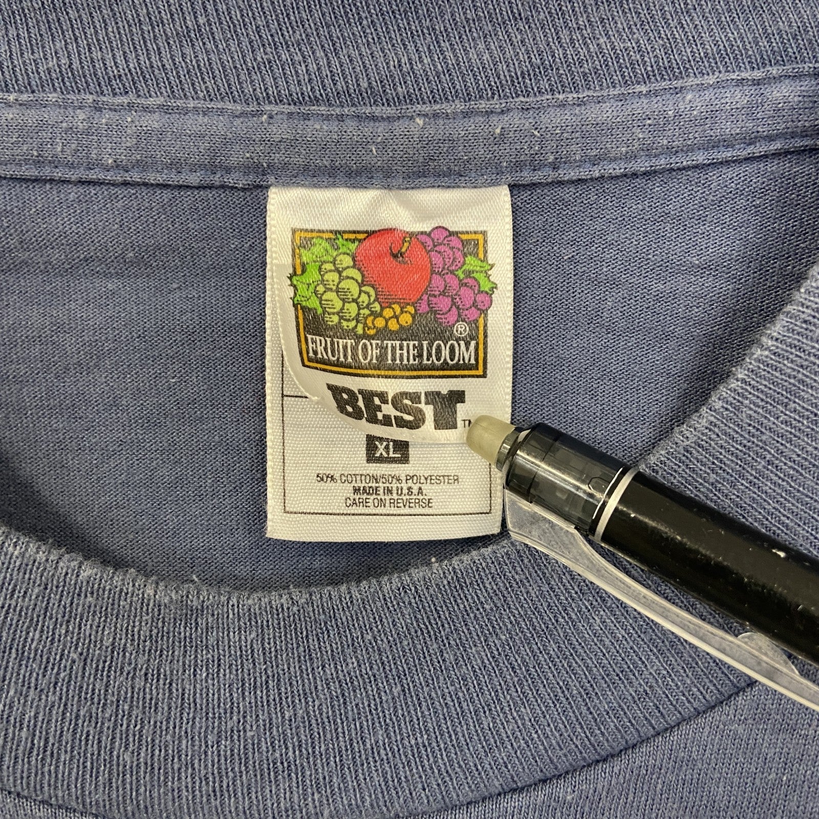 古着 used　FURUIT OF THE LOOM　半袖プリントTシャツ　シングルステッチ　青　90s　US製　XLサイズ