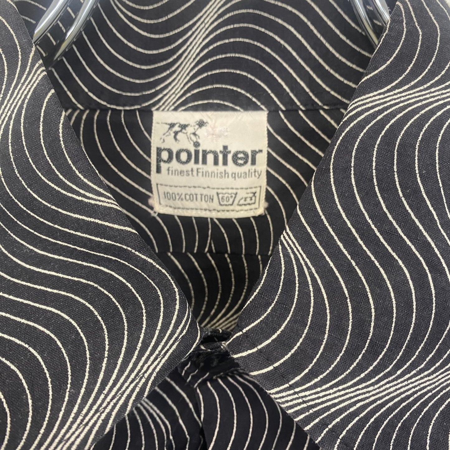 古着 used　pointter　長袖プリント総柄シャツ　レトロデザイン　奇抜　幾何学　胸ポケット　黒　ブラック