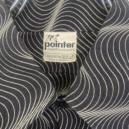 古着 used　pointter　長袖プリント総柄シャツ　レトロデザイン　奇抜　幾何学　胸ポケット　黒　ブラック